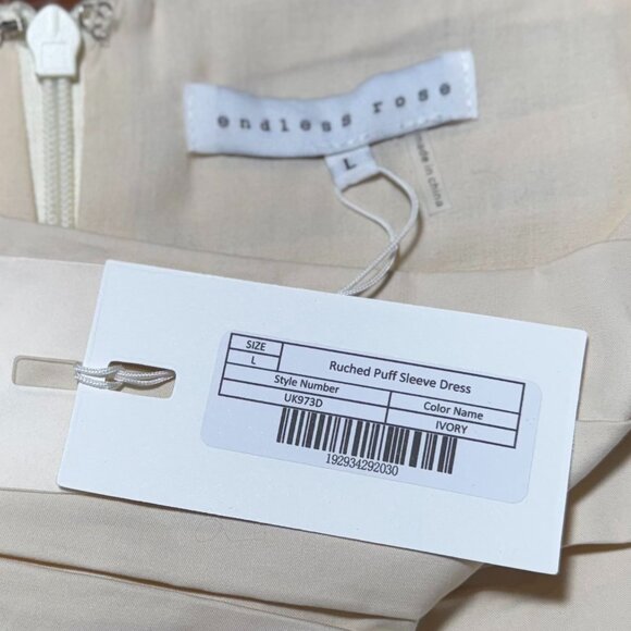 Endless Rose - Ruched Puff Sleeve Dress - Large - Ivory - Picture 7 of 8